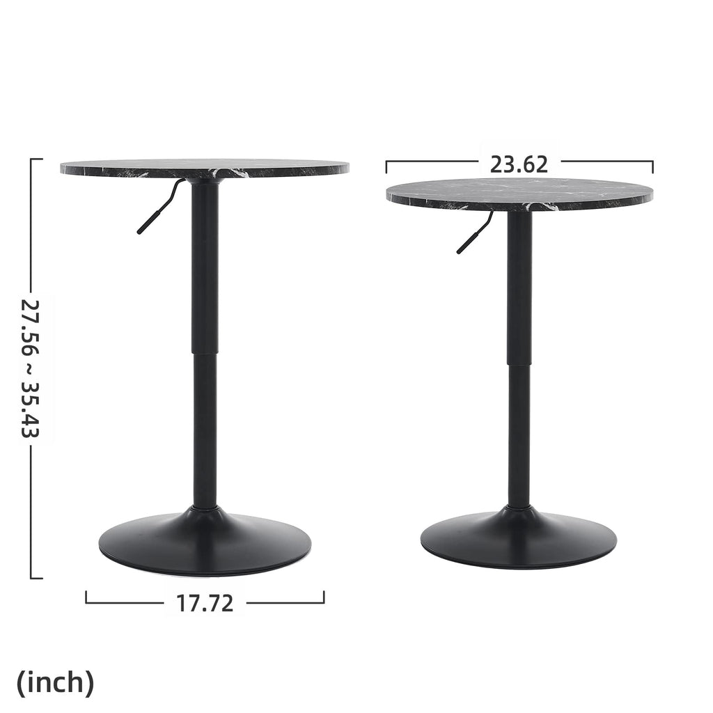 23.6" Round Bar Table, Adjustable Height Bar Table, MDF Top with Metal Pole Support and Base, Cocktail Tables, Bistro