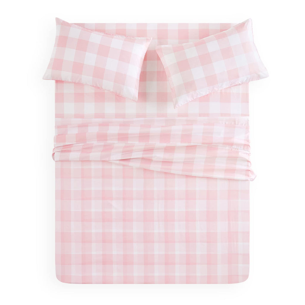 Gingham Bed Sheets, 4-Piece Sheet Set, Cute Plaid Buffalo Check Checker Geometric Aesthetic Bedding, Deep Pocket