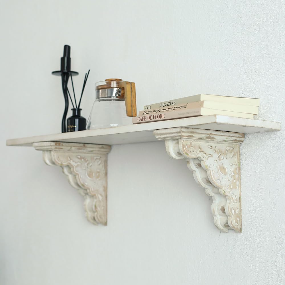 Set of 2 Corbels for Shelves Wood Corbels Decorative Shelf Brackets Farmhouse Decor Wooden Vintage Shelf White