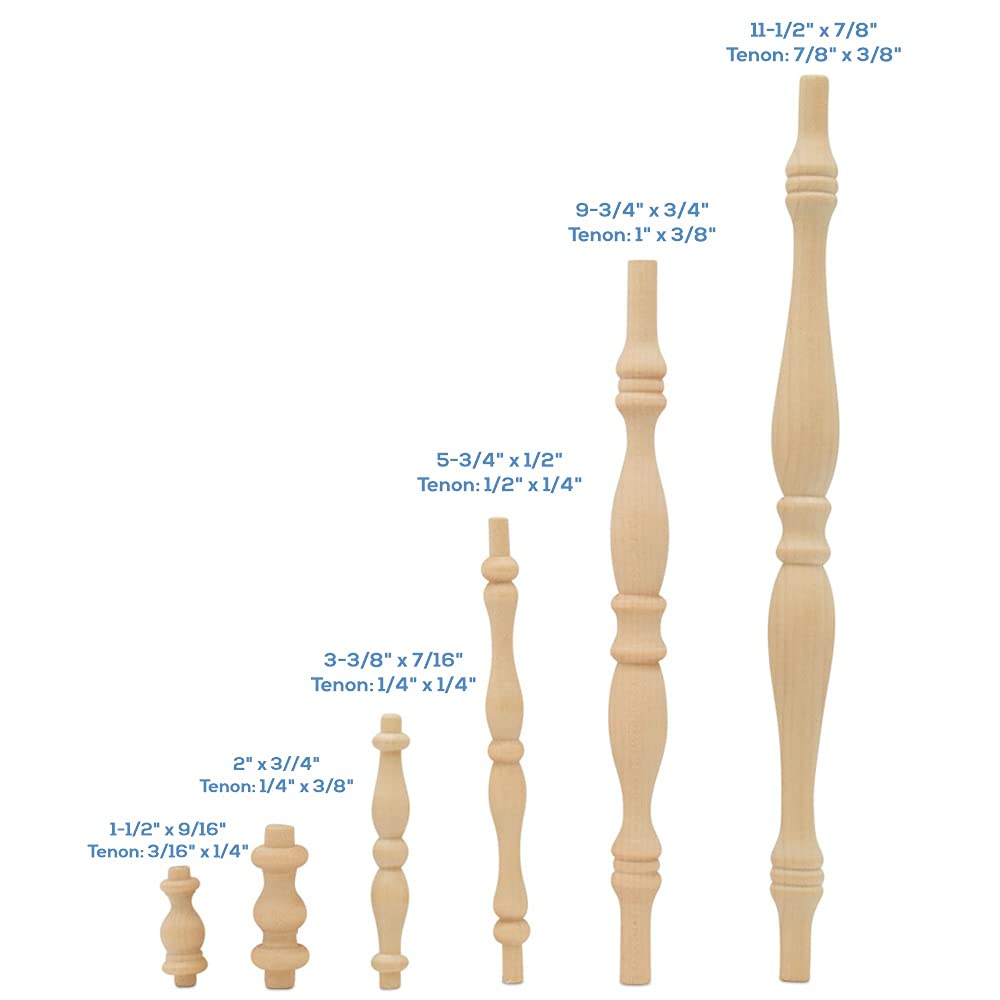 Wooden Baluster Spindles 5-3/4", Pack of 100 Wood Spindles for Crafts, Woodworking, and Furniture