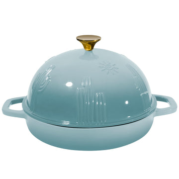 Cast Iron Bread Oven With Cloche Lid for Baking - Blue Enameled Dutch Oven With Dome Lid for Sourdough - 5 qt