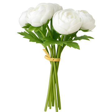 Artificial Ranunculus 10 Pack 11 Inch Real Touch White Faux Flowers for Elegant Home Decor, Table Centerpieces