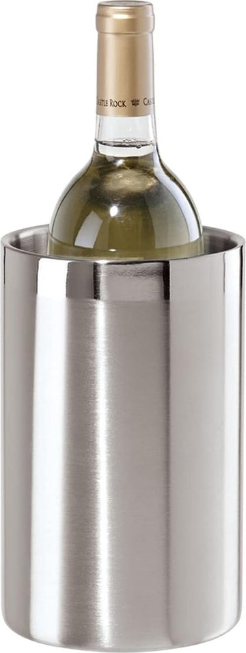 Stainless Steel Double Wall Wine Cooler - Insulated Tabletop Wine Chiller for White Wine & Champagne, Fits Most