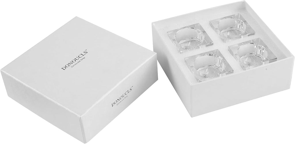 Home Crystal Tealight Candle Holders Pack of 4, 1.5 Inches Height, Heavy Solid Square Hand Cut Tealight Holders Sets