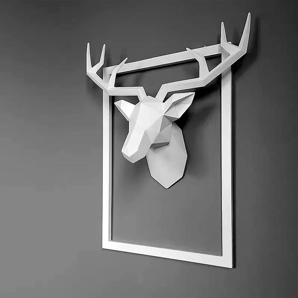 White Deer Head Wall Sculpture,Modern Art Wall Hanging,3D Wall Decor,Gallery Living Room Resin Animal Head Decoration