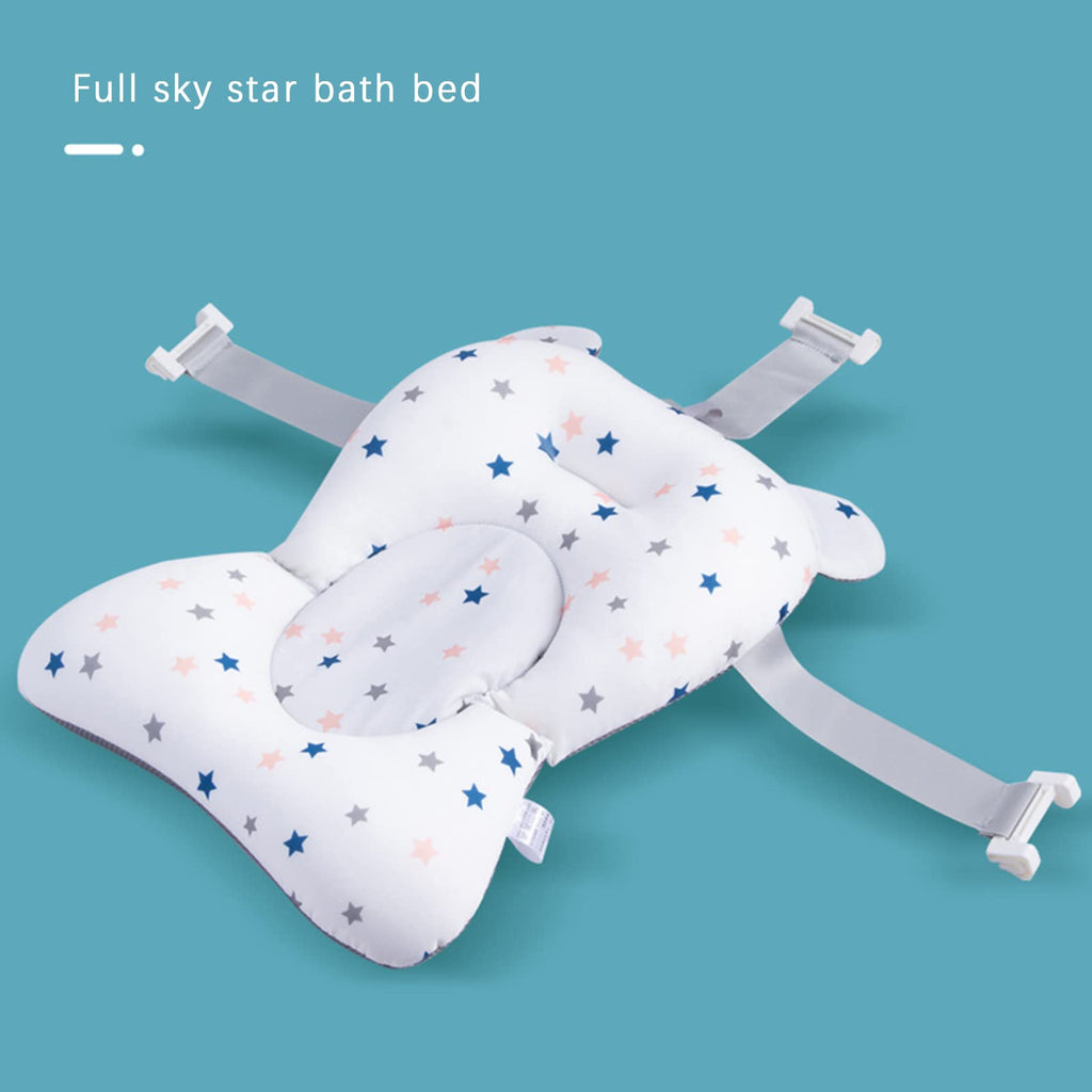 Bath Cushion Support Bat Newborn Floating Bath Sling for Infant Tub (White Star, 28cm*43cm*26cm)