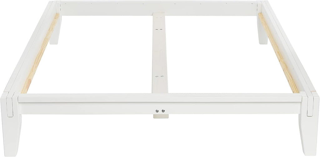 Yume Modern Solid Wood Platform Bed with Japanese Joinery, White, Queen