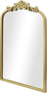 Gold Arched Mirror 15"X23", Traditional Arendahl Vintage Antique Mirror with Ornate Metal Frame, Baroque Wall Mounted