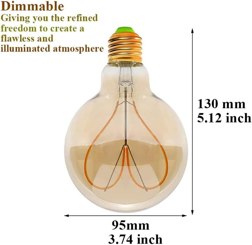 G95 Led Edison Bulb 4W Dimmable Heart Led Filament Vintage 110/130V E26 Decorative Light Bulb,2300K Warm Yellow Amber
