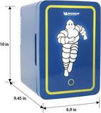 Michelin Portable 6 Can Mini Fridge, LED Lighted Door, 6L (6.3 qt) Capacity, Blue, Travel Cooler with 12V DC and AC