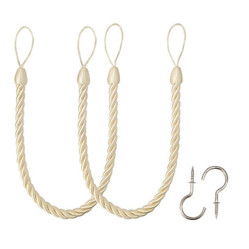 Curtain Tiebacks Ropes Tie-Backs,Handmade Holdbacks(Beige,2P)