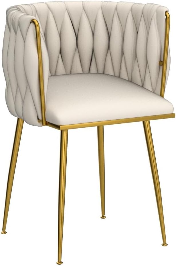 Velvet Dining Chairs Set of 4, Modern Dining Chair with Golden Metal Legs, Woven Upholstered Dining Chairs for Dining