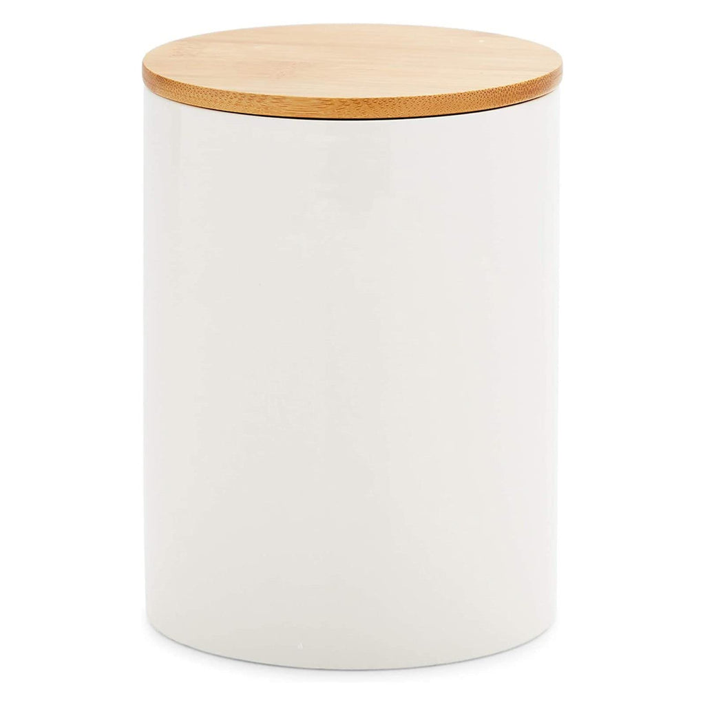 White Ceramic Canisters - Coffee Canisters with Airtight Wood Lids - Countertop Coffee Tea Sugar Container Set