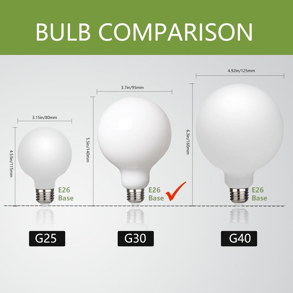 G30 LED Globe Light Bulbs, E26 Base, Warm White 2700K, 2 Pack