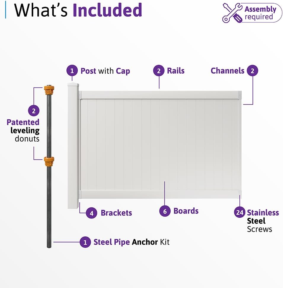 Westport White Vinyl No Dig Privacy Fence Kit | 4ft H x 6ft W, 1 Panel + 1 Post, BL19105