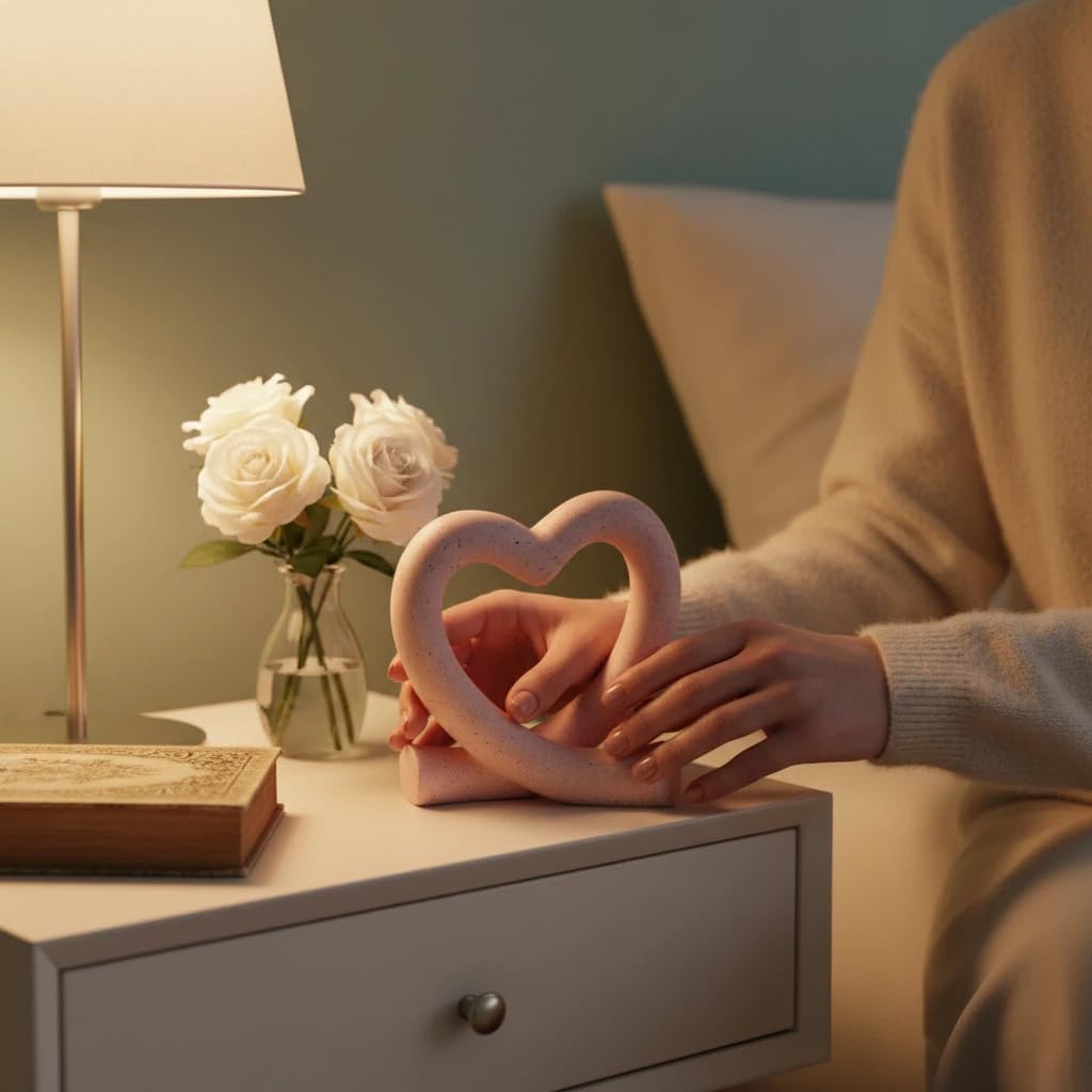 Pink Heart Decor Sculpture, Cute Romantic Love Statue Aesthetic Room Decor Desk Shelf Coffee Table, Gift for Her