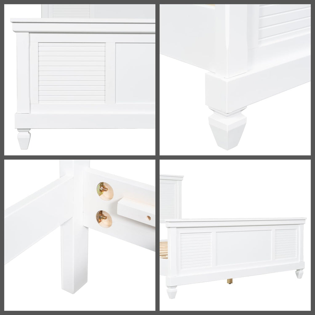 Queen Bed Frame with Wood Headboard, Farmhouse White Platform Bed Frame with Sturdy Wooden Support Slats, No Box