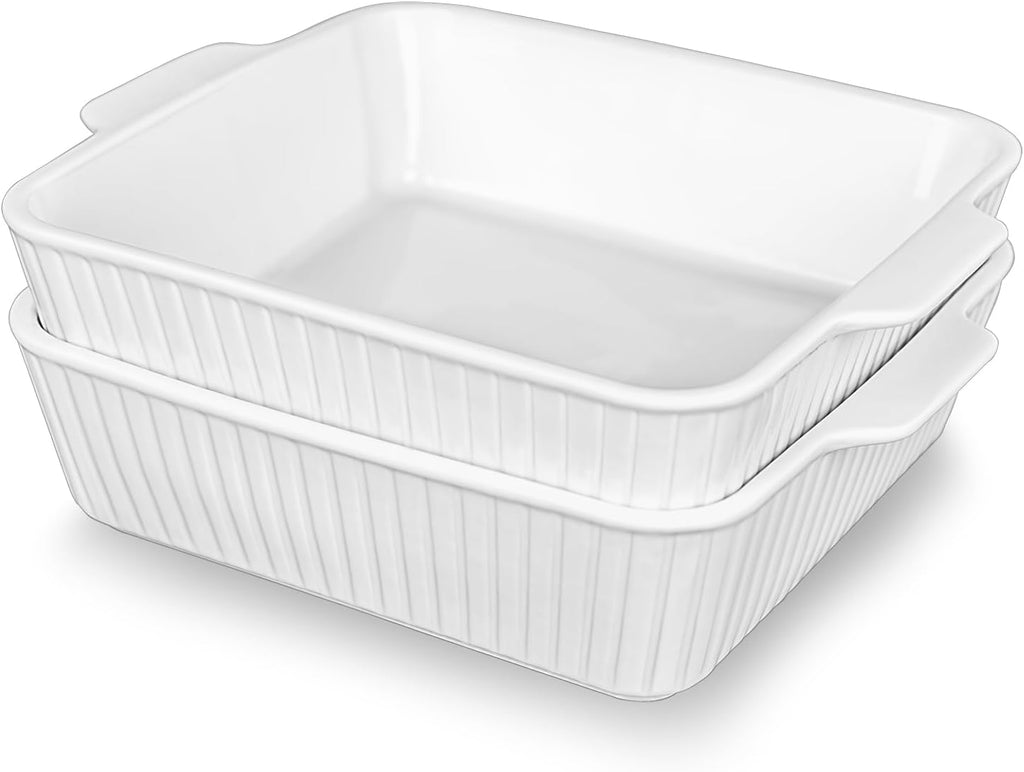 10" Square Ceramic Casserole Dish Set of 2-2.6 Qt Deep Dishes with Handles for Oven, Lasagna Pan for Casseroles Cake