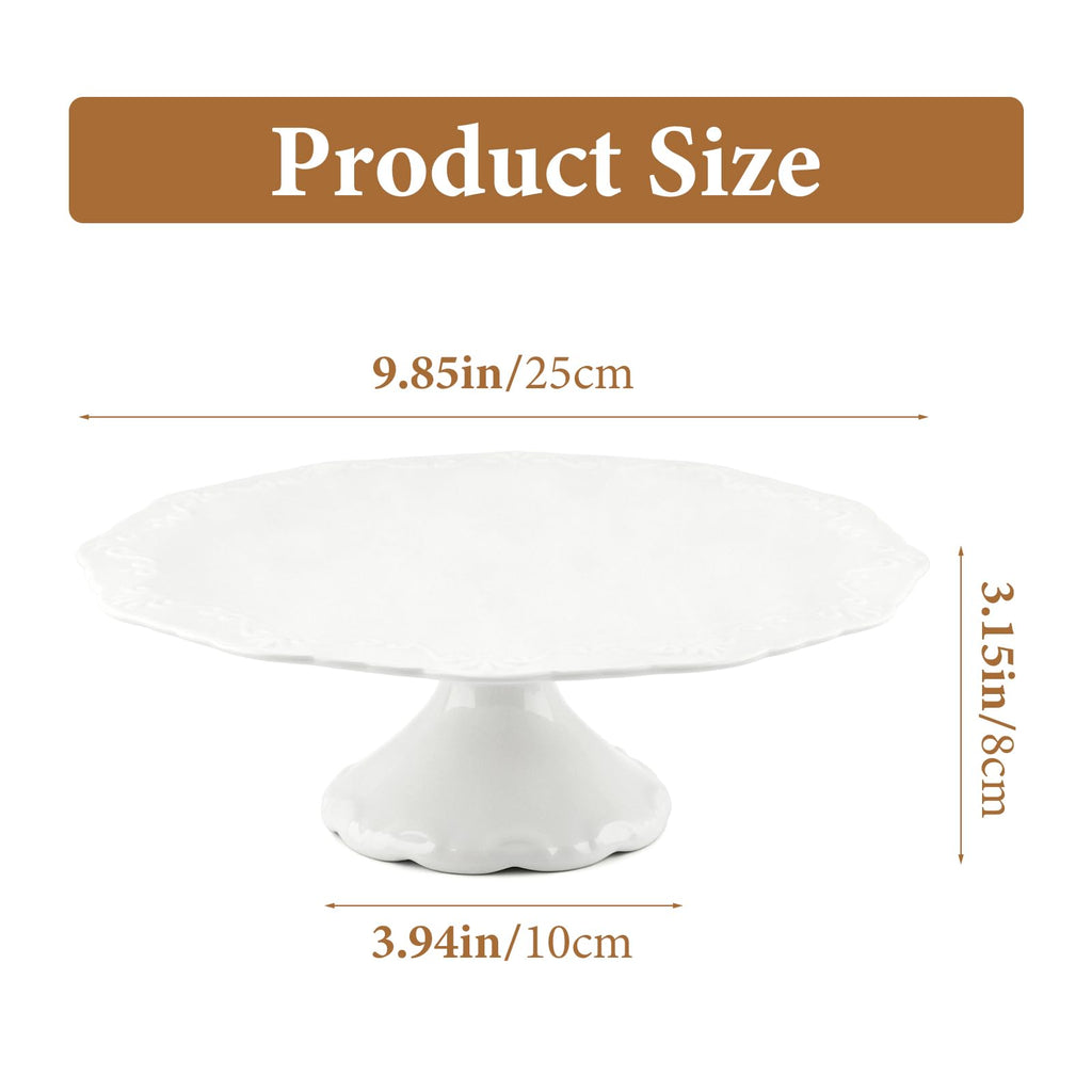 10 Inch Ceramic Cake Stand, White Pedestal Dessert Plate for 8 Inch Cakes