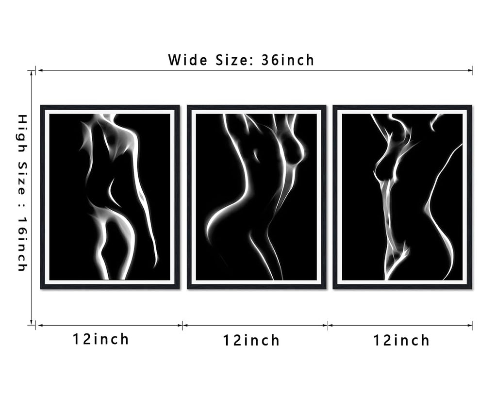 Minimalist Sexy Figure Canvas Wall Art 3 Piece Black White Poster Print Woman Nude Body Canvas Print Abstract Naked