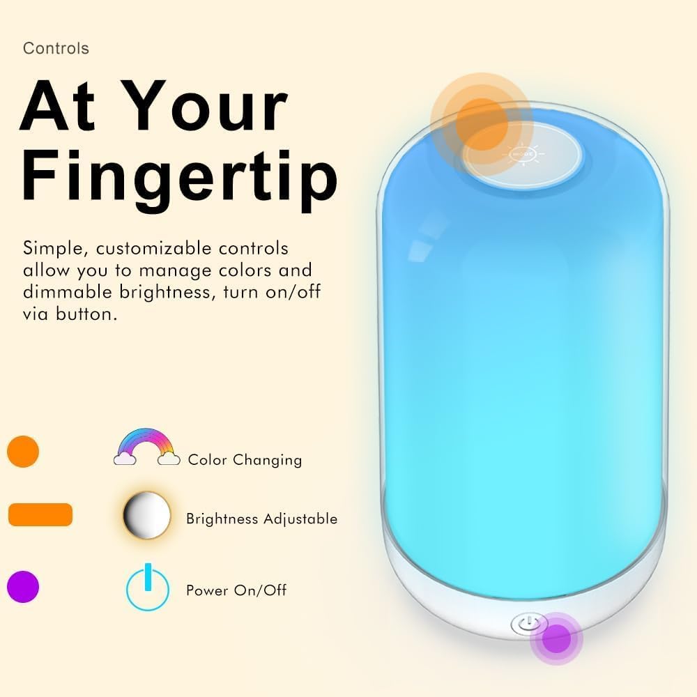 Smart Touch Table Lamp Works with App, Dimmable Small RGB Bedside Bed Lamp, Cordless LED Night Desk Lamp