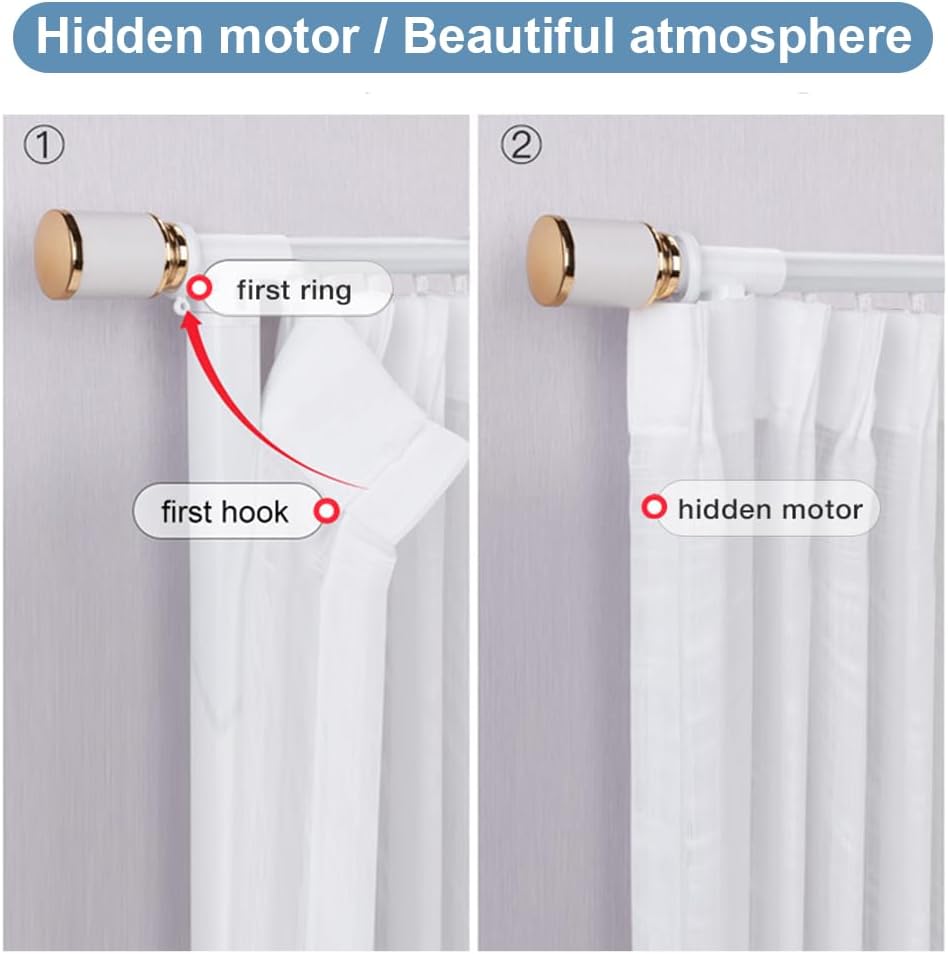 Motorized Curtain Single Poles to Remote Control, Extra-Thick Aluminum Alloy Slide Downward Electric Curtain Rod