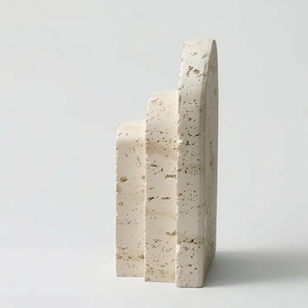 Resin Bookend Decorative Arch Bookend Sculptural Imitation Travertine Book Stopper for Readers, Bookshelf, Desk