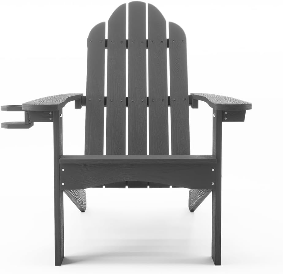 Outdoor Adirondack Chair, Cup Holder, Set of 2, Dark Gray | HDPS poly lumber, all-weather resistant, Low maintenance