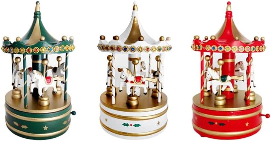 Wooden Classic Musical Carousel Music Box Cute Christmas Decorations(E)