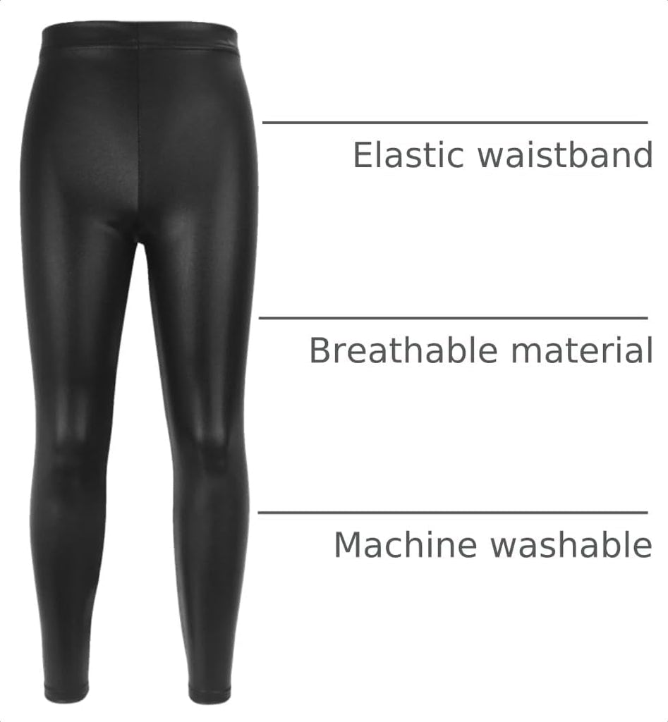 Kids Girls Dance Pants Gymnastic Shiny Metallic Dance Leggings Skinny