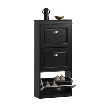 Black Shoe Cabinet with 3 Flip Drawers, Narrow Freestanding Shoe Rack Entryway, Hidden Slim Shoe Rack with Drawer