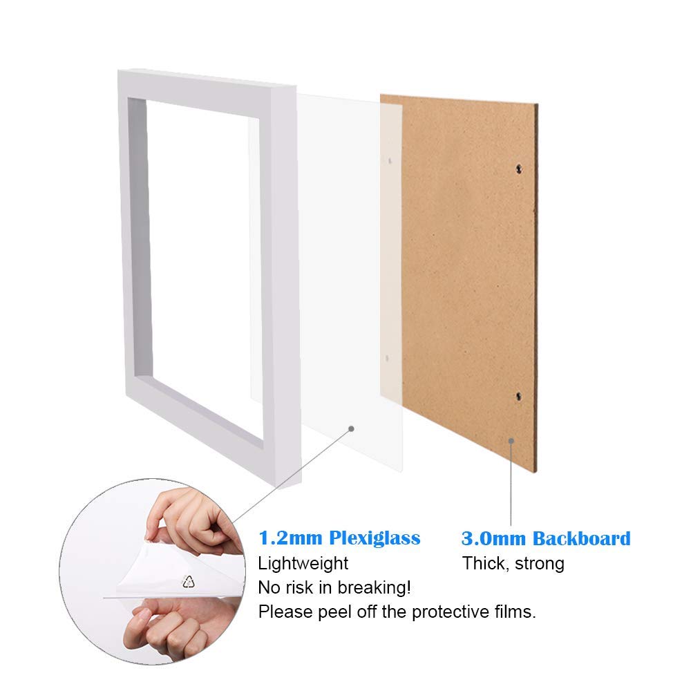 8.5x11 Picture Frames Set of 4, Made of Solid Wood Covered by Plexiglass for Document, Diploma, Certificates and
