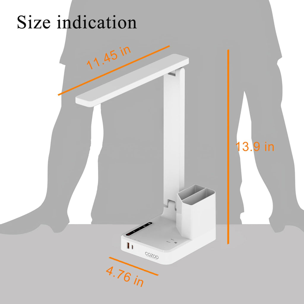 LED Desk Lamp USB A/C AC Pen Holder Dorm Home Office Desk Light White