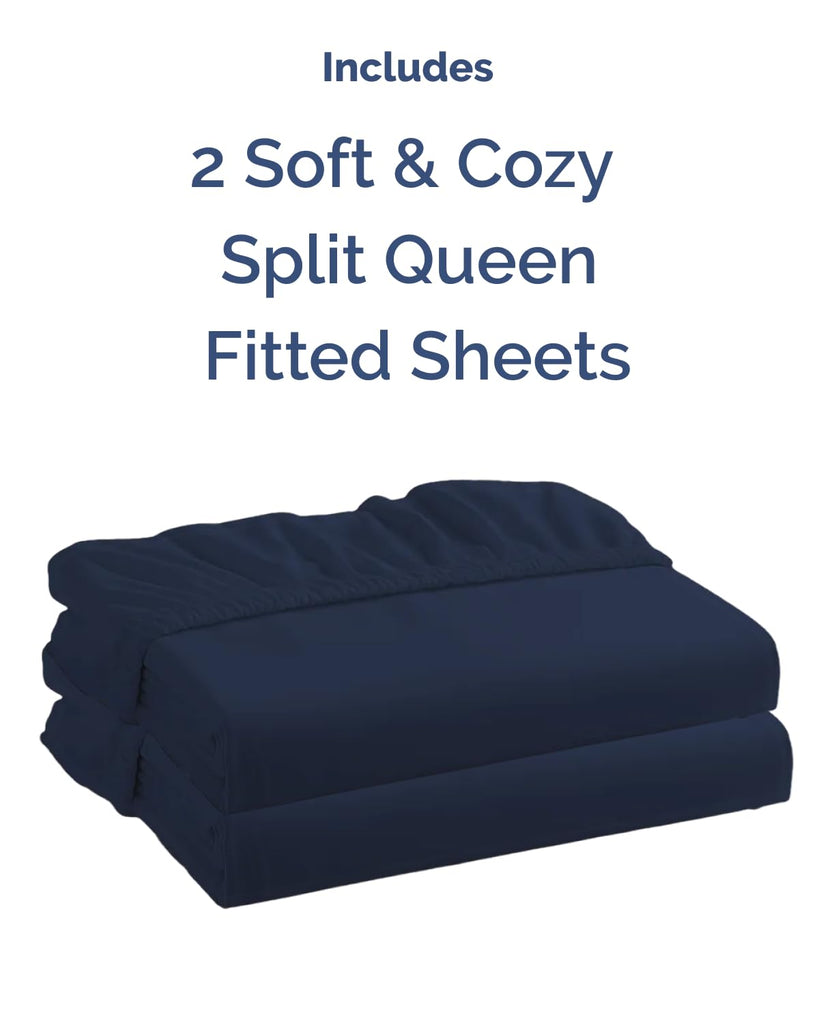 Split Queen Fitted Bed Sheets - 2 Piece Fitted Sheets Only - Navy Blue