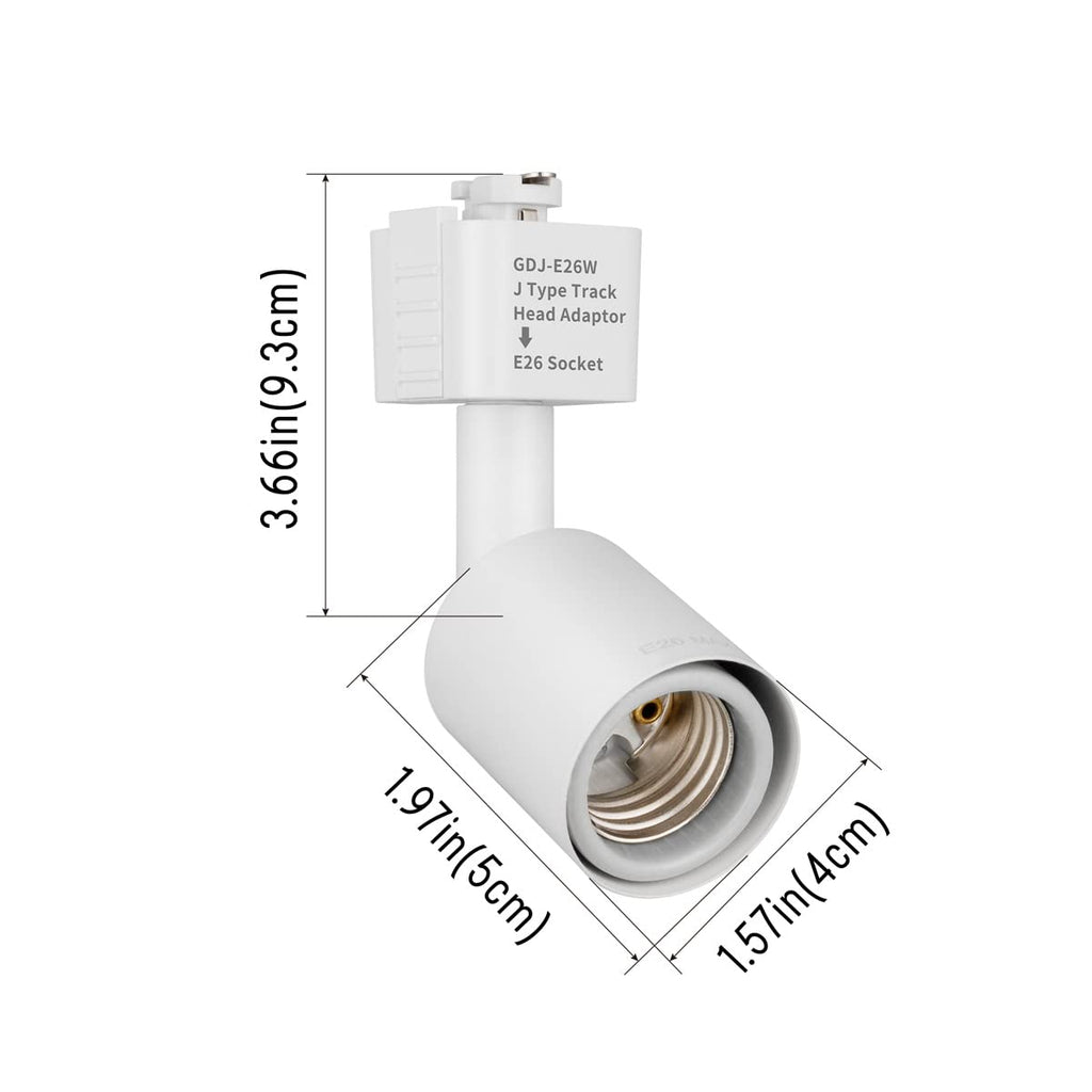 J Type Track Lighting Head to E26 Medium Screw Base Adapter Light Direction Adjustable Pack of 3 (White)