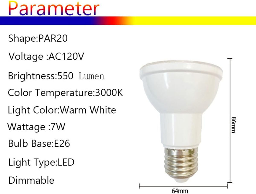 PAR20 LED Bulbs, Dimmable 7W Spot Light Bulbs,50W Halogen Bulb Equivalent, 550 Lumens E26 40 Degree, Indoor Recessed