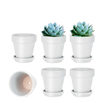 4 Inch White Terracotta Plant Pots with Saucer - 6 Pack Clay Flower Pots with Drainage, Great for Plants, Crafts