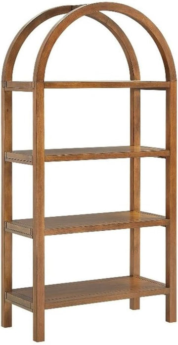 Vexley 60 Inch Arched Bookshelf in Walnut - Modern Pine and Acacia Open Display Bookcase , Reading Nook