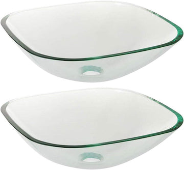 2 Pack Square Clear Tempered Glass Above Counter Vessel Bowl Vanity Sink Bathroom Kitchen Wash Basin