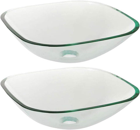 Aquaterior 2 Pack Square Clear Tempered Glass Above Counter Vessel Bowl Vanity Sink Bathroom Kitchen Wash Basin