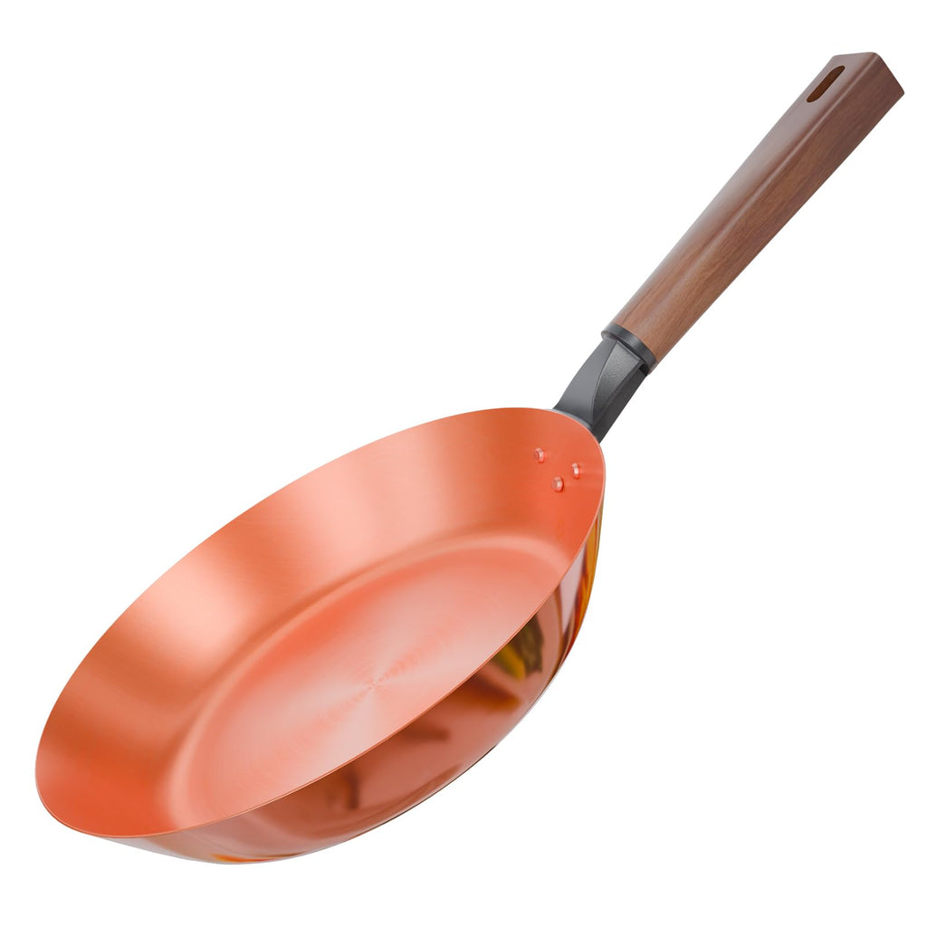Handmade Pure Copper Frying Pan - Premium Red Copper Cookware for Professional Cooking