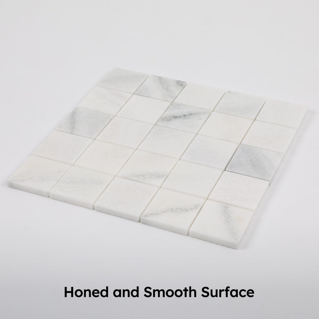 Natural Marble Mosaic Tile, 2x2 Inch Square, Honed, Pollen Thassos Marble Backsplash Tiles Bathroom Wall Floor, Pack