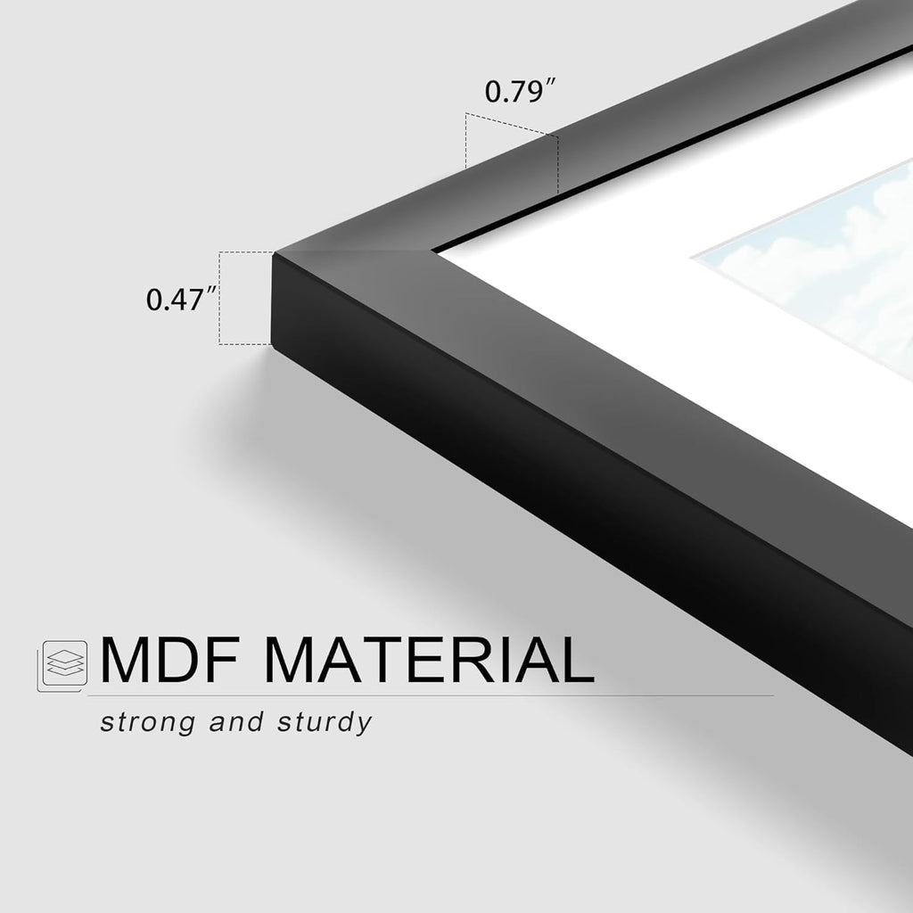 8x10 Picture Frame Set of 12, Modern Gallery Wall Frames, Black | Fits 5x7 With Mat or 8x10 Without Mat, Shatterproof