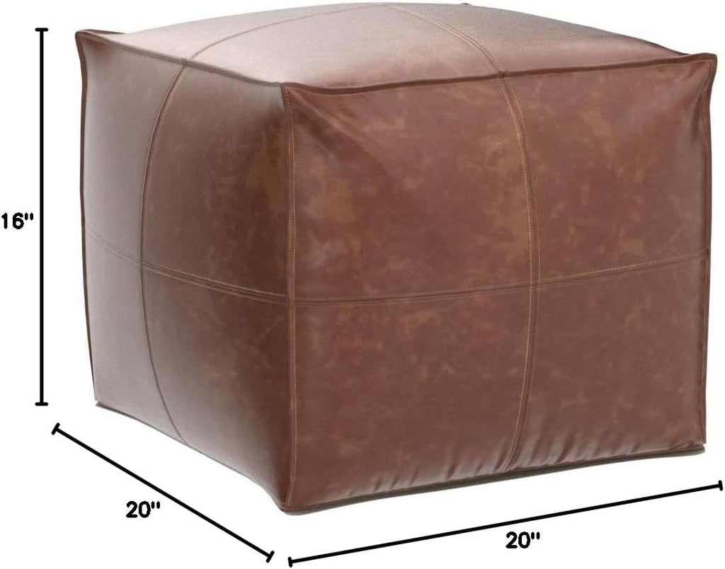 Amazing Square Natural Leather Poufs Living Room Pouf, Moroccan Pouf Ottoman (ONLY Cover, 20x20x16 inch)