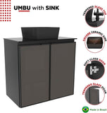 24" Black Steel Bathroom Vanity Set with Tempered Glass Countertop - Industrial Vanity Cabinet