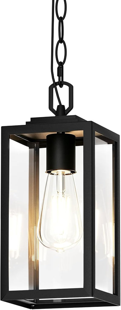Modern Outdoor Pendant Light, 1-Light Outdoor Hanging Lantern Light, Matte Black Aluminum with Clear Glass