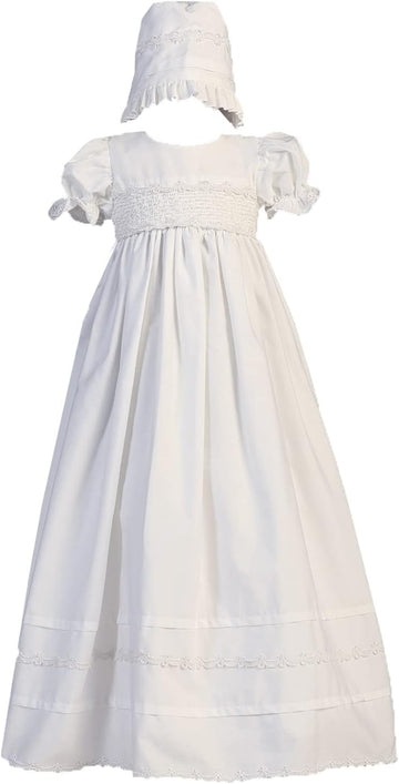 Made in USA - Baby Girl Baptism Dress - Christening Dresses for Baby Girl - Cotton White Baptismal Gown - Vestido de