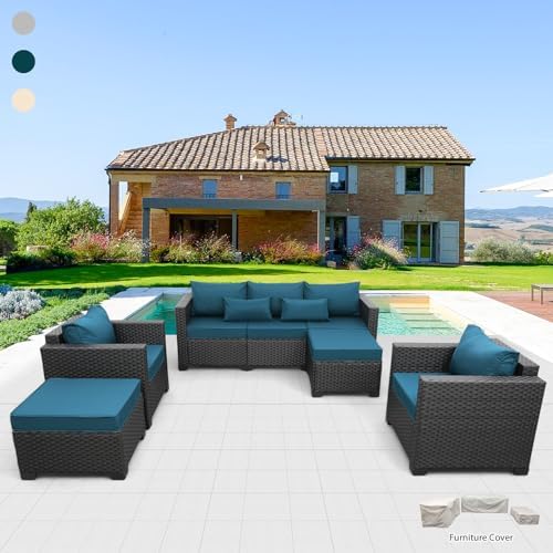 5-Piece Wicker Outdoor Patio Furniture Set | Peacock Blue for Patio, Garden & Porch