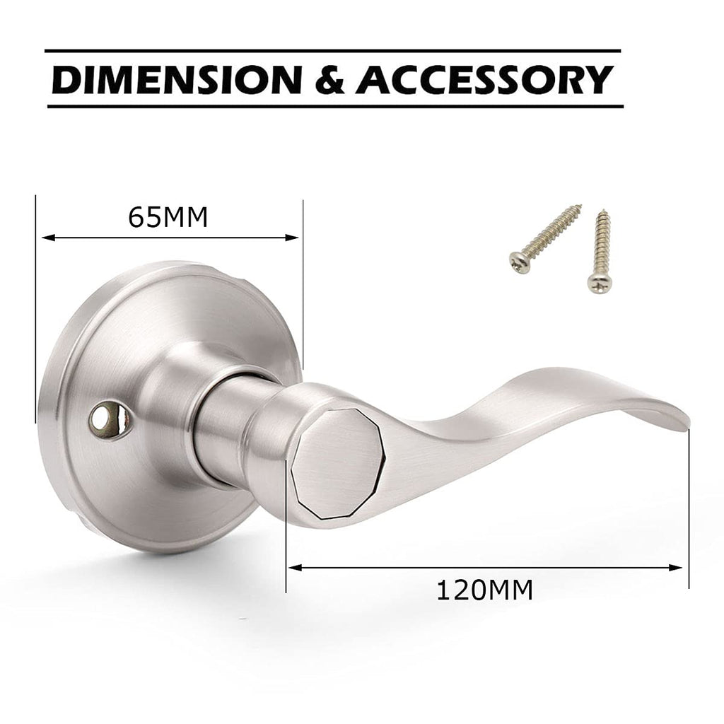 2 Pack Satin Nickel Dummy Wave Door Levers, No-Turning Interior Door Handles, 1 Left-Handed and 1 Right-Handed Door