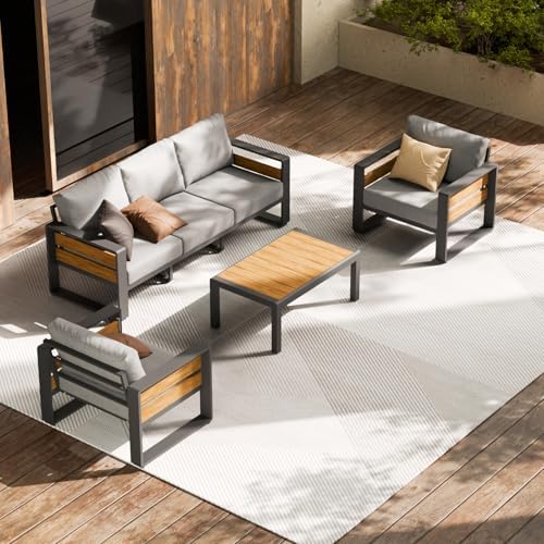 4-Piece Aluminum Outdoor Patio Furniture Set | Grey with Thick Cushions for Backyard, Garden & Porch